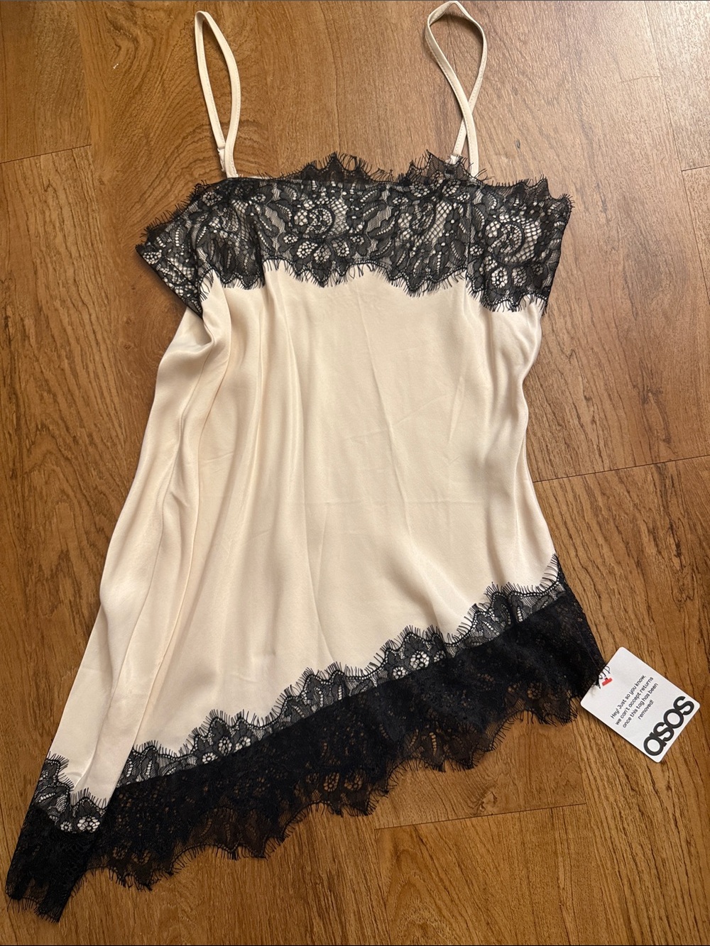 ASOS Cream Satin Cami with Black Lace Trim